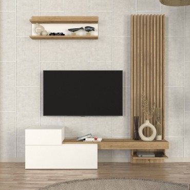 Σύνθεση τηλεόρασης Dumont Megapap χρώμα λευκό - sepet oak 180x36,8x200cm 1 τεμ.