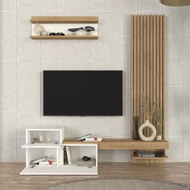 Σύνθεση τηλεόρασης Dumont Megapap χρώμα λευκό - sepet oak 180x36,8x200cm 1 τεμ.