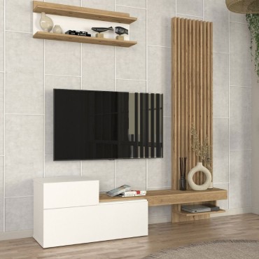 Σύνθεση τηλεόρασης Dumont Megapap χρώμα λευκό - sepet oak 180x36,8x200cm 1 τεμ.