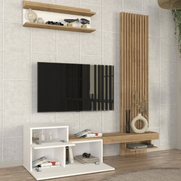 Σύνθεση τηλεόρασης Dumont Megapap χρώμα λευκό - sepet oak 180x36,8x200cm 1 τεμ.