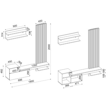 Σύνθεση τηλεόρασης Dumont Megapap χρώμα λευκό - sepet oak 180x36,8x200cm 1 τεμ.