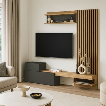 Σύνθεση τηλεόρασης Dumont Megapap χρώμα ανθρακί - sepet oak 180x36,8x200cm 1 τεμ.