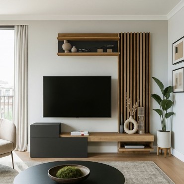 Σύνθεση τηλεόρασης Dumont Megapap χρώμα ανθρακί - sepet oak 180x36,8x200cm 1 τεμ.