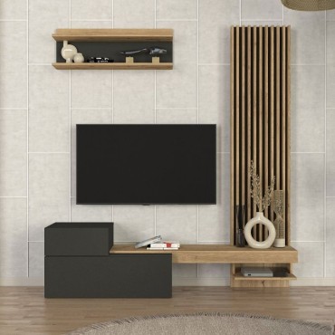 Σύνθεση τηλεόρασης Dumont Megapap χρώμα ανθρακί - sepet oak 180x36,8x200cm 1 τεμ.