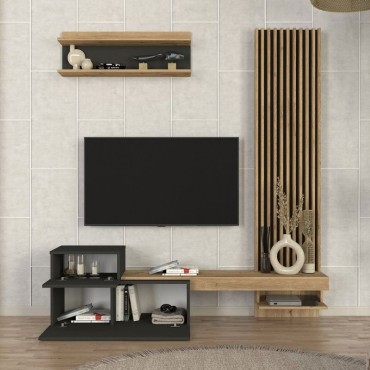 Σύνθεση τηλεόρασης Dumont Megapap χρώμα ανθρακί - sepet oak 180x36,8x200cm 1 τεμ.