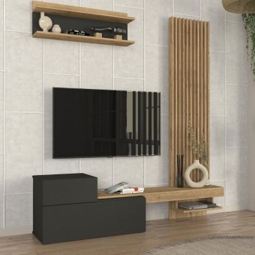 Σύνθεση τηλεόρασης Dumont Megapap χρώμα ανθρακί - sepet oak 180x36,8x200cm 1 τεμ.
