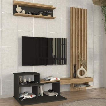 Σύνθεση τηλεόρασης Dumont Megapap χρώμα ανθρακί - sepet oak 180x36,8x200cm 1 τεμ.