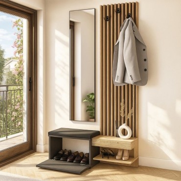 Έπιπλο εισόδου Dumont Megapap χρώμα ανθρακί - sepet oak 104,8x35x198cm 1 τεμ.