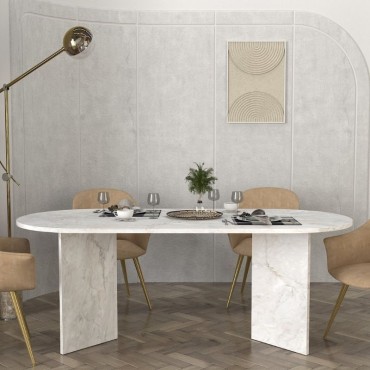 Τραπέζι Cortado Megapap χρώμα λευκό εφέ μαρμάρου 200x90x74cm 1 τεμ.
