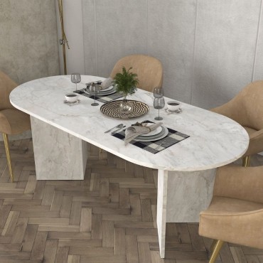 Τραπέζι Cortado Megapap χρώμα λευκό εφέ μαρμάρου 200x90x74cm 1 τεμ.