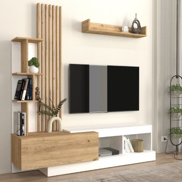 Σύνθεση τηλεόρασης Vermont Megapap χρώμα λευκό - sepet oak 180x40x193,8cm 1 τεμ.