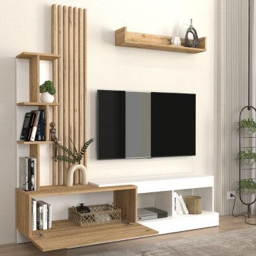 Σύνθεση τηλεόρασης Vermont Megapap χρώμα λευκό - sepet oak 180x40x193,8cm 1 τεμ.