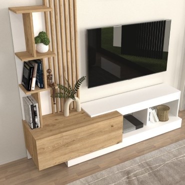 Σύνθεση τηλεόρασης Vermont Megapap χρώμα λευκό - sepet oak 180x40x193,8cm 1 τεμ.