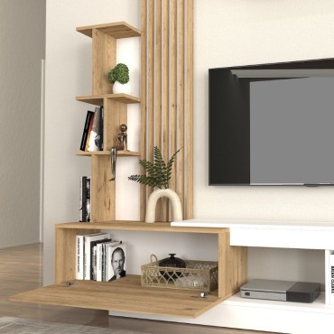 Σύνθεση τηλεόρασης Vermont Megapap χρώμα λευκό - sepet oak 180x40x193,8cm 1 τεμ.