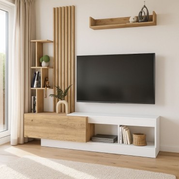 Σύνθεση τηλεόρασης Vermont Megapap χρώμα λευκό - sepet oak 180x40x193,8cm 1 τεμ.
