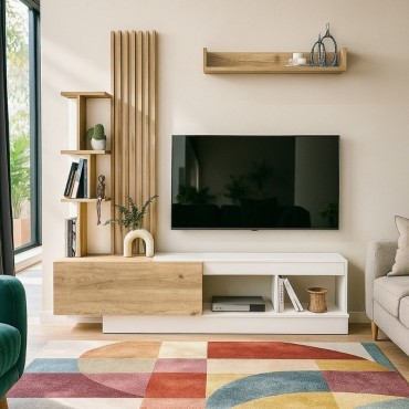 Σύνθεση τηλεόρασης Vermont Megapap χρώμα λευκό - sepet oak 180x40x193,8cm 1 τεμ.