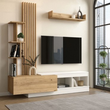Σύνθεση τηλεόρασης Vermont Megapap χρώμα λευκό - sepet oak 180x40x193,8cm 1 τεμ.