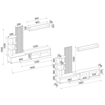 Σύνθεση τηλεόρασης Vermont Megapap χρώμα λευκό - sepet oak 180x40x193,8cm 1 τεμ.