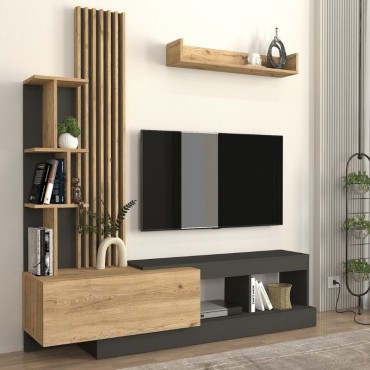 Σύνθεση τηλεόρασης Vermont Megapap χρώμα ανθρακί - sepet oak 180x40x193,8cm 1 τεμ.