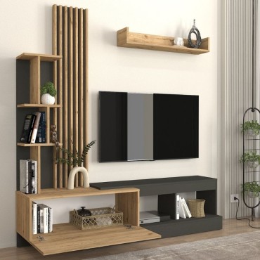 Σύνθεση τηλεόρασης Vermont Megapap χρώμα ανθρακί - sepet oak 180x40x193,8cm 1 τεμ.