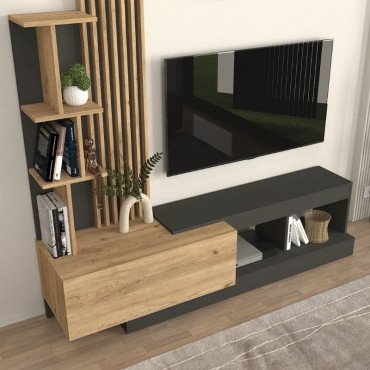 Σύνθεση τηλεόρασης Vermont Megapap χρώμα ανθρακί - sepet oak 180x40x193,8cm 1 τεμ.
