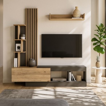 Σύνθεση τηλεόρασης Vermont Megapap χρώμα ανθρακί - sepet oak 180x40x193,8cm 1 τεμ.