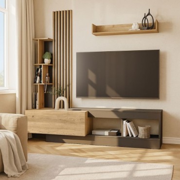Σύνθεση τηλεόρασης Vermont Megapap χρώμα ανθρακί - sepet oak 180x40x193,8cm 1 τεμ.