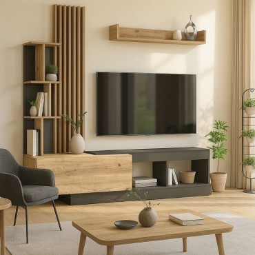 Σύνθεση τηλεόρασης Vermont Megapap χρώμα ανθρακί - sepet oak 180x40x193,8cm 1 τεμ.