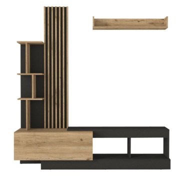 Σύνθεση τηλεόρασης Vermont Megapap χρώμα ανθρακί - sepet oak 180x40x193,8cm 1 τεμ.