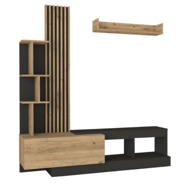Σύνθεση τηλεόρασης Vermont Megapap χρώμα ανθρακί - sepet oak 180x40x193,8cm 1 τεμ.