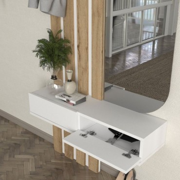 Έπιπλο εισόδου Reyas Megapap χρώμα λευκό - sepet oak 90x27x205,6cm 1 τεμ.