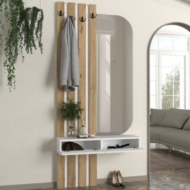 Έπιπλο εισόδου Reyas Megapap χρώμα λευκό - sepet oak 90x27x205,6cm 1 τεμ.