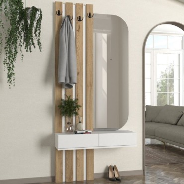 Έπιπλο εισόδου Reyas Megapap χρώμα λευκό - sepet oak 90x27x205,6cm 1 τεμ.
