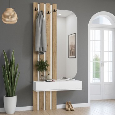 Έπιπλο εισόδου Reyas Megapap χρώμα λευκό - sepet oak 90x27x205,6cm 1 τεμ.