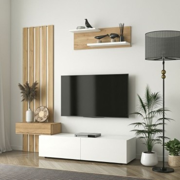 Σύνθεση τηλεόρασης Rosaline Megapap χρώμα λευκό - sepet oak 183x31,3x196,9cm 1 τεμ.