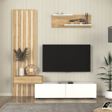 Σύνθεση τηλεόρασης Rosaline Megapap χρώμα λευκό - sepet oak 183x31,3x196,9cm 1 τεμ.