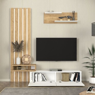 Σύνθεση τηλεόρασης Rosaline Megapap χρώμα λευκό - sepet oak 183x31,3x196,9cm 1 τεμ.