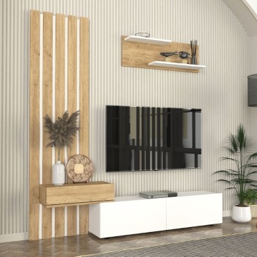 Σύνθεση τηλεόρασης Rosaline Megapap χρώμα λευκό - sepet oak 183x31,3x196,9cm 1 τεμ.