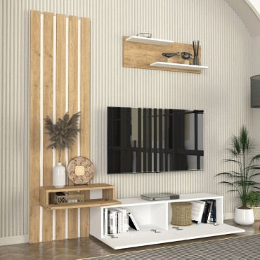 Σύνθεση τηλεόρασης Rosaline Megapap χρώμα λευκό - sepet oak 183x31,3x196,9cm 1 τεμ.