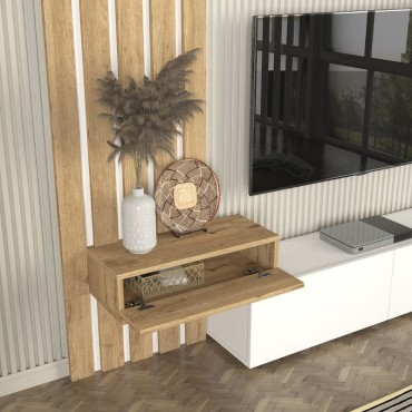 Σύνθεση τηλεόρασης Rosaline Megapap χρώμα λευκό - sepet oak 183x31,3x196,9cm 1 τεμ.