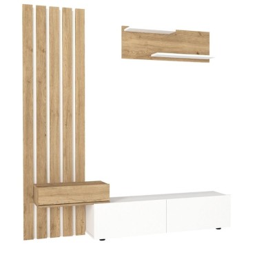 Σύνθεση τηλεόρασης Rosaline Megapap χρώμα λευκό - sepet oak 183x31,3x196,9cm 1 τεμ.
