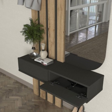 Έπιπλο εισόδου Reyas Megapap χρώμα ανθρακί - sepet oak 90x27x205,6cm 1 τεμ.