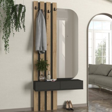 Έπιπλο εισόδου Reyas Megapap χρώμα ανθρακί - sepet oak 90x27x205,6cm 1 τεμ.