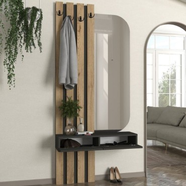 Έπιπλο εισόδου Reyas Megapap χρώμα ανθρακί - sepet oak 90x27x205,6cm 1 τεμ.