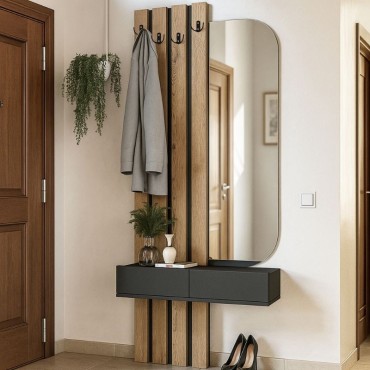 Έπιπλο εισόδου Reyas Megapap χρώμα ανθρακί - sepet oak 90x27x205,6cm 1 τεμ.