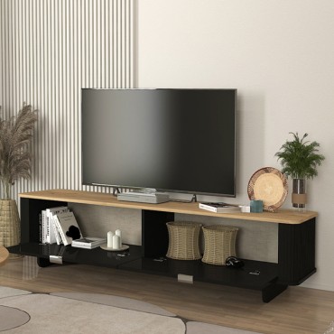 Έπιπλο τηλεόρασης Bohema Megapap χρώμα μαύρο - sepet oak 180x47x45,6cm 1 τεμ.