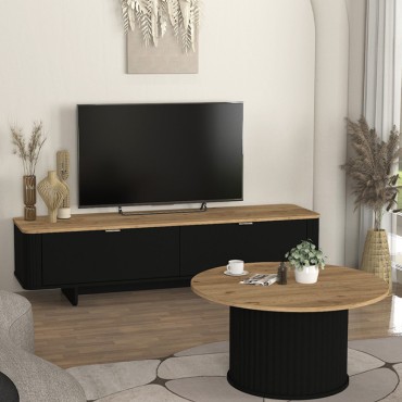 Έπιπλο τηλεόρασης Bohema Megapap χρώμα μαύρο - sepet oak 180x47x45,6cm 1 τεμ.