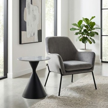 Τραπεζάκι βοηθητικό Logan Megapap sintered stone - μέταλλο χρώμα γκρι εφέ μαρμάρου - μαύρο 50x56cm 1 τεμ.