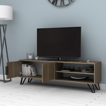 Έπιπλο τηλεόρασης Foot Megapap χρώμα καρυδί 160x35x49cm 1 τεμ.