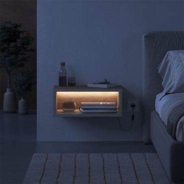 Κομοδίνο επιτοίχιο Brik Megapap με LED χρώμα καρυδί Ud - sandstone 45x30x18cm 1 τεμ.